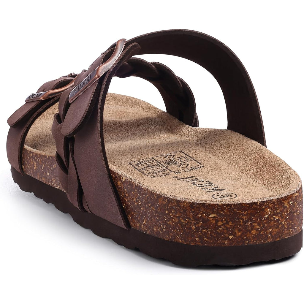 Kidmi Women'S Cork Footbed Sandals With Arch Support Comfortable Slip-On Slide Sandals With Adjustable Buckle For Summer