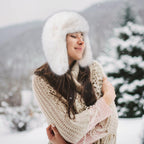 Peicees Oversized Fur Trapper Hat for Women Ladies Russian Ushanka Furry Winter Hat with Ear Flaps Fuzzy Warm Black White XL