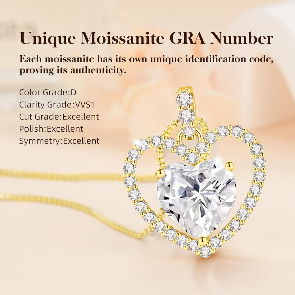 2CT Moissanite Heart Necklace for Women Wife in Gift Box,S925 Sterling Silver Jewelry for Women,Anniversary Birthday Present for Wife Her Girlfriend,18K Gold/White Gold Filled