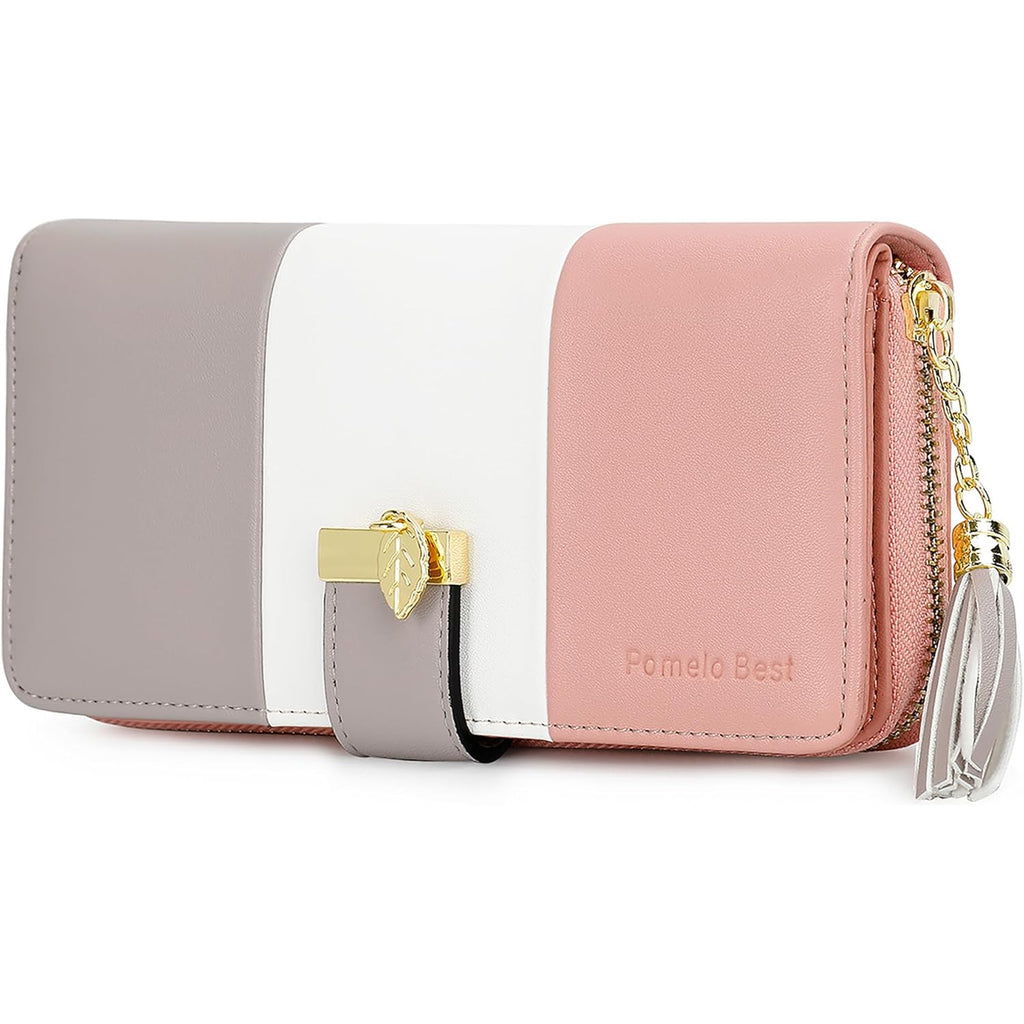 Pomelo Best Womens Wallet RFID Blocking Wallet for Women Bifold Large Capacity Card Holder Ladies Long Purse with ID Window Zipper Coin Pocket