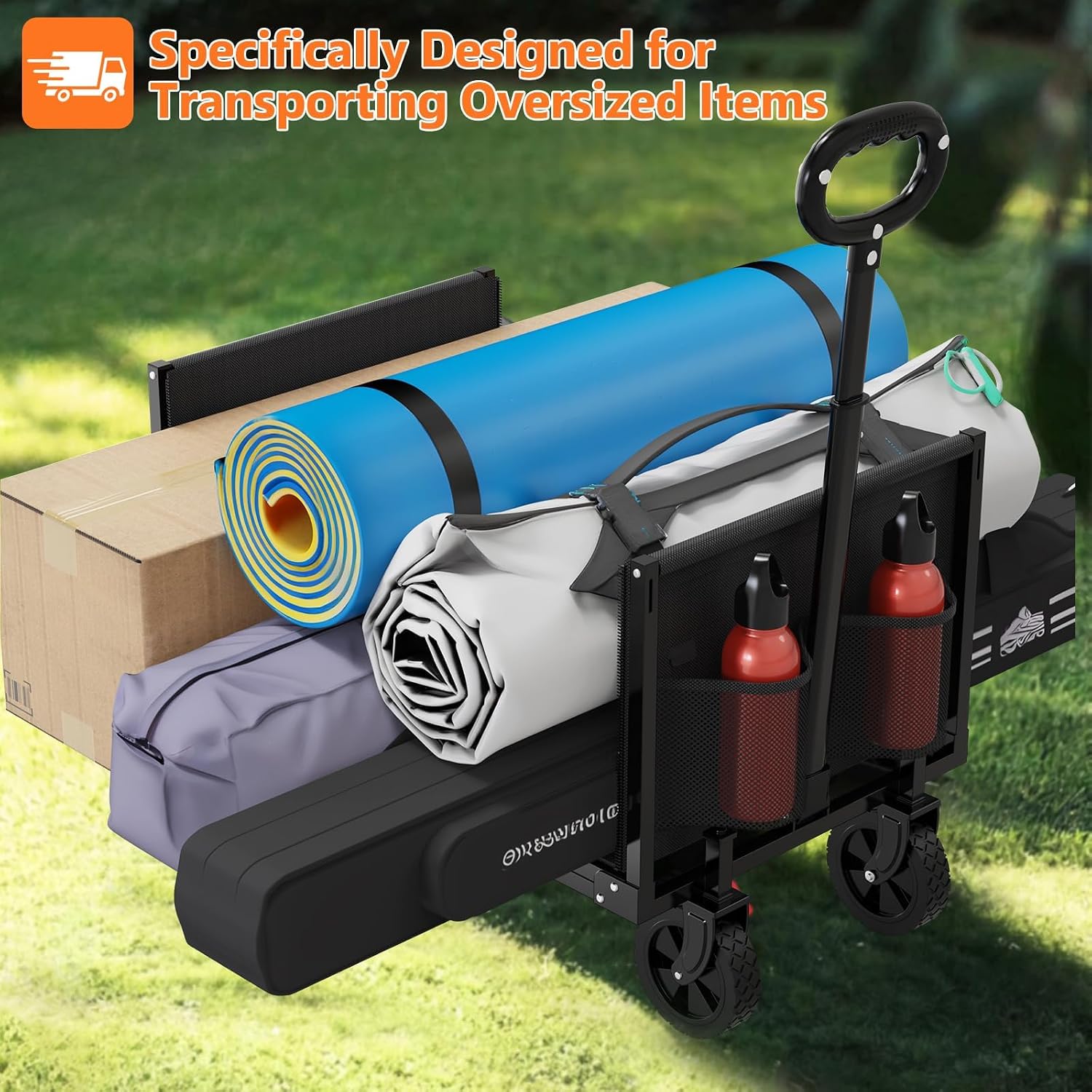 3 In 1 Wagons Carts Foldable With 360Lbs Capacity, 120L Heavy Duty Collapsible Wagon, Utility Wagon Cart With Wheels For Grocery, Camping, Shopping, Beach, Garden Black