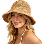 Sun Hat For Women Summer Straw Beach Hats Floppy Crochet Hat Uv Protection Travel Bucket Hat Foldable Packable