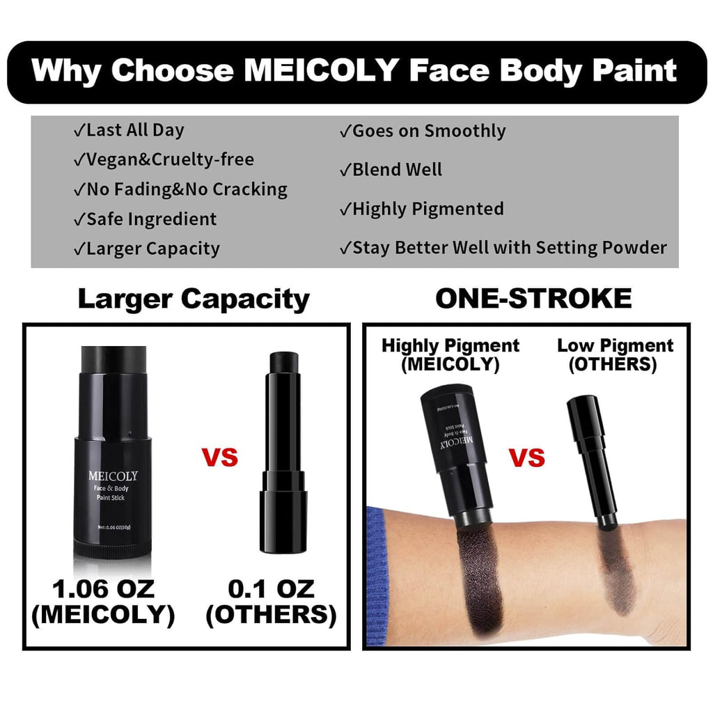 MEICOLY Pink Face Body Paint Stick(1.06Oz),Waterproof Sweatproof Pink Eye Black Softball/Baseball/Football,Cream Body Paint,Blendable Face Paint for Halloween Special Effects SFX Makeup