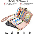 ANDOILT Women's Genuine Leather Wallet RFID Blocking Credit Card Holder Zipper Purse Cell Phone Handbag
