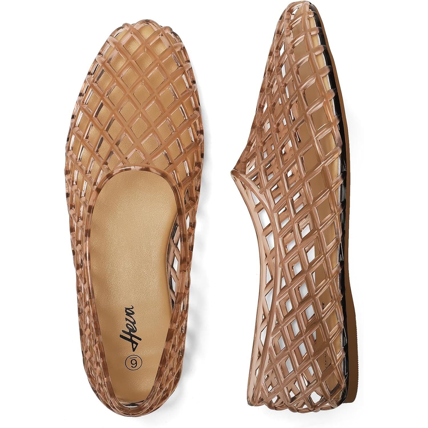 Heva Women'S Jelly Mesh Flats Breathable Clear Hollow Shoes Summer Beach Jellies Ballet Sandals