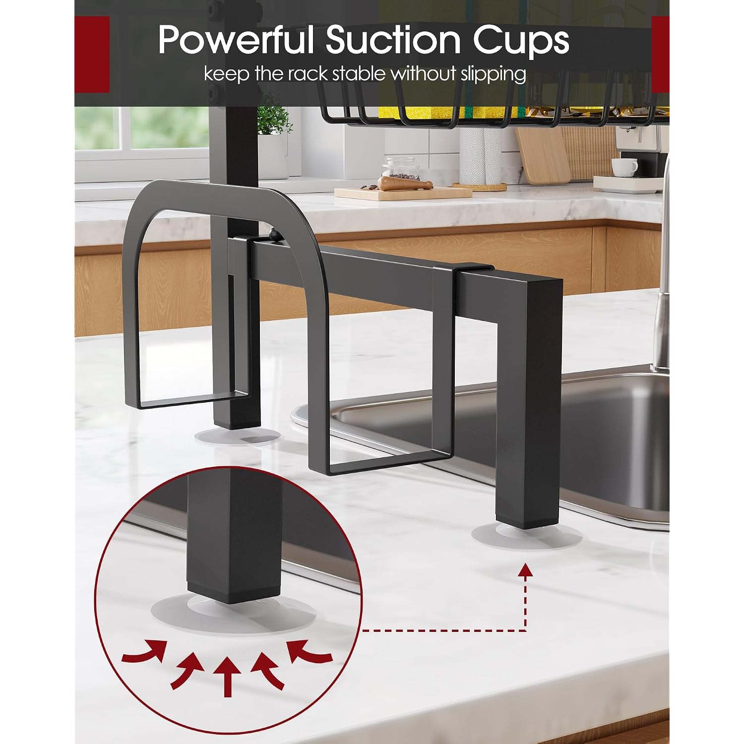 Over The Sink Dish Drying Rack - Adjustable 2 Tier Large Capacity Stainless Steel Drainer With Cutlery & Utensil Holders, Kitchen Storage & Organization, 30"-33.9" L X 11" W X 21.5" H, Black