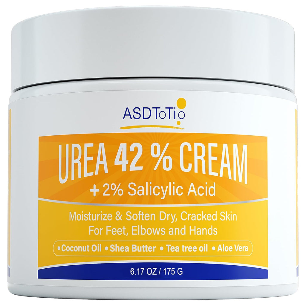ASDToTio Urea Cream 42% - Foot Care for Dry Cracked Heels, Foot Lotion - With 2% Salicylic Acid, Tea Tree Oil, Shea Butter, Aloe Vera - For Feet, Hands, Heels, Elbows, Knees and More - 6 oz
