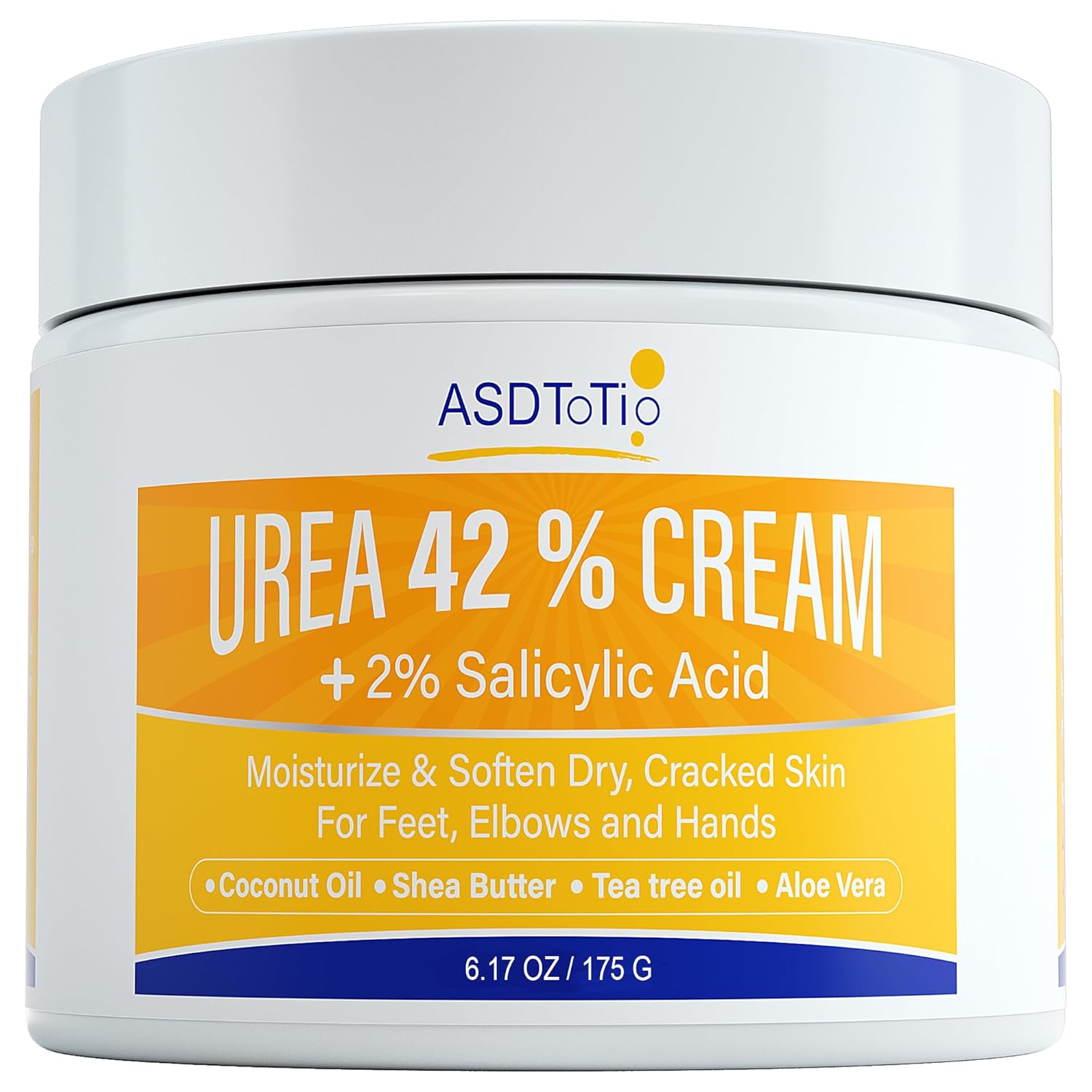 ASDToTio Urea Cream 42% - Foot Care for Dry Cracked Heels, Foot Lotion - With 2% Salicylic Acid, Tea Tree Oil, Shea Butter, Aloe Vera - For Feet, Hands, Heels, Elbows, Knees and More - 6 oz