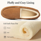 Kidmi Women'S Genuine Suede Moccasin Slippers Fluffy Cozy House Shoes With Soft Sole Indoor/Outdoor