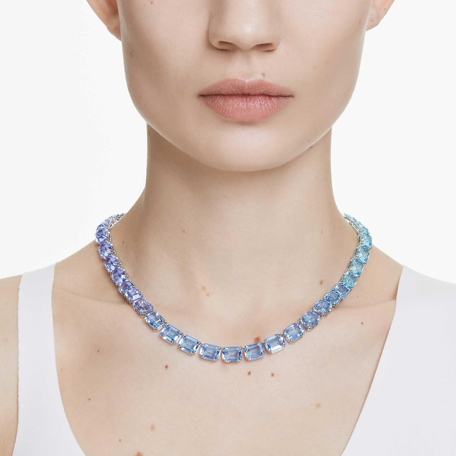 Swarovski Millenia Tennis Necklace, Octagon Cut, Color Gradient, Blue, Rhodium Finished