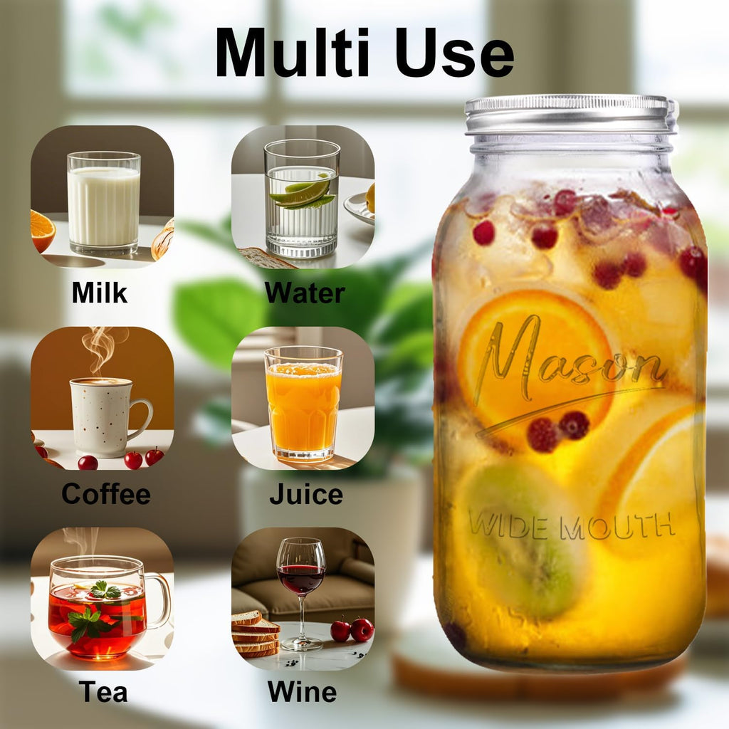 64 oz Mason Jar Wide Mouth,3 Pack Large Half Gallon Mason Jars with Airtight Lid,Big Glass Jars for Canning,Pickling,Fermenting,Storing