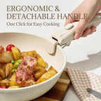 Ceramic Cookware Set Non Stick 8Pcs Pots And Pans Set Detachable Handle Induction Kitchen Cooking Set With Frying Pans Oven Dishwasher Safe, Pfas/Pfoa Free, Cream White