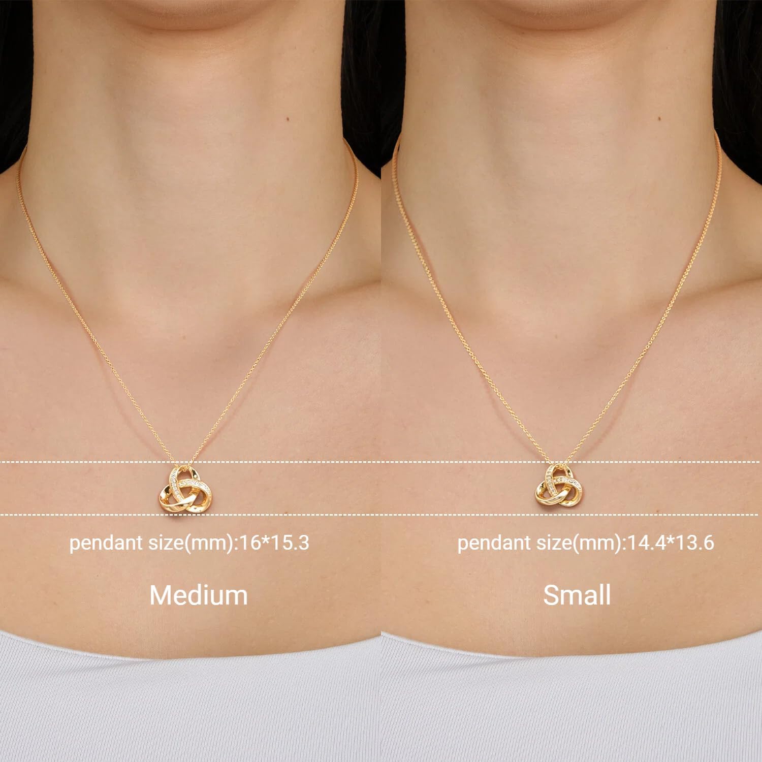 Chantel Yorke Gold Necklace for Women Trendy Love Knot Infinity Interlocking Knot Necklaces 14K Gold Pendant Necklace for Women Cubic Zirconia Necklaces 18in+5cm Adjustable Chain