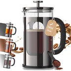 Veken French Press Coffee Maker 34oz, No Plastic Touching Cafe,Thickened Glass Stainless Steel Brewer, Cold Brew Cafetera Tea pot for Kitchen Travel Camping, Gifts, Decor, Bar Accessories, Dark Pewter