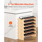 Vevor 6-Tier 48 Bottles Stackable Modular Wine Rack, Freestanding Wines Holder Display Shelf, Solid Bamboo Wood Storage Racks, Wobble-Free Shelves For Kitchens, Dining Rooms, Cellars, Natural Color