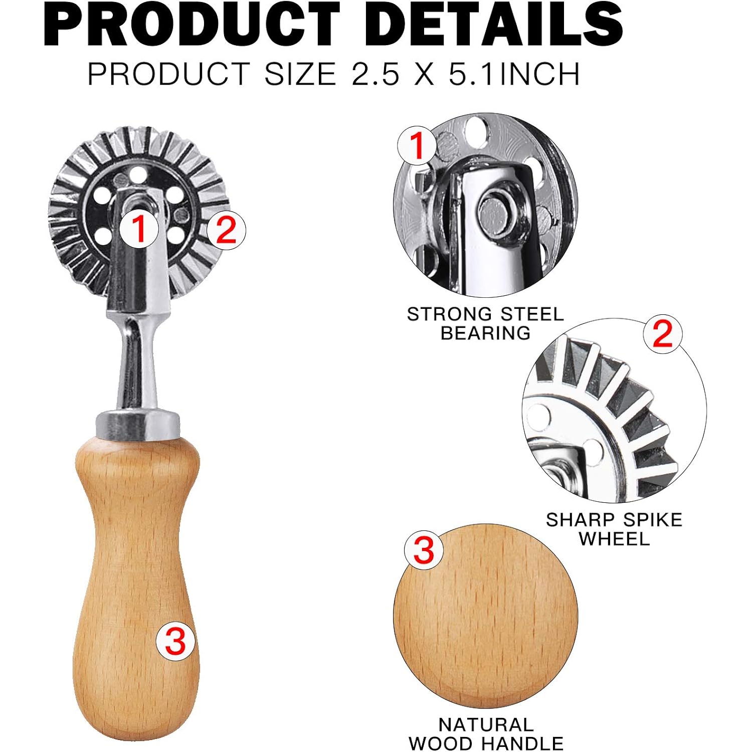 Pastry Wheel Cutter - Pasta Cutter Wheel - Ravioli Crimper Cutter Wheel For Home And Kitchen Use, 1.3Inch
