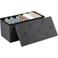 Sweetcrispy 30 Inch Folding Storage Ottoman Bench, Large Hidden Storage Chest With Padded Seat, Foot Rest Stool Supports Up To 660Lbs, End Of Bed Bench For Bedroom, Living Room, Linen Fabric, Grey