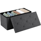 Sweetcrispy 30 Inch Folding Storage Ottoman Bench, Large Hidden Storage Chest With Padded Seat, Foot Rest Stool Supports Up To 660Lbs, End Of Bed Bench For Bedroom, Living Room, Linen Fabric, Grey