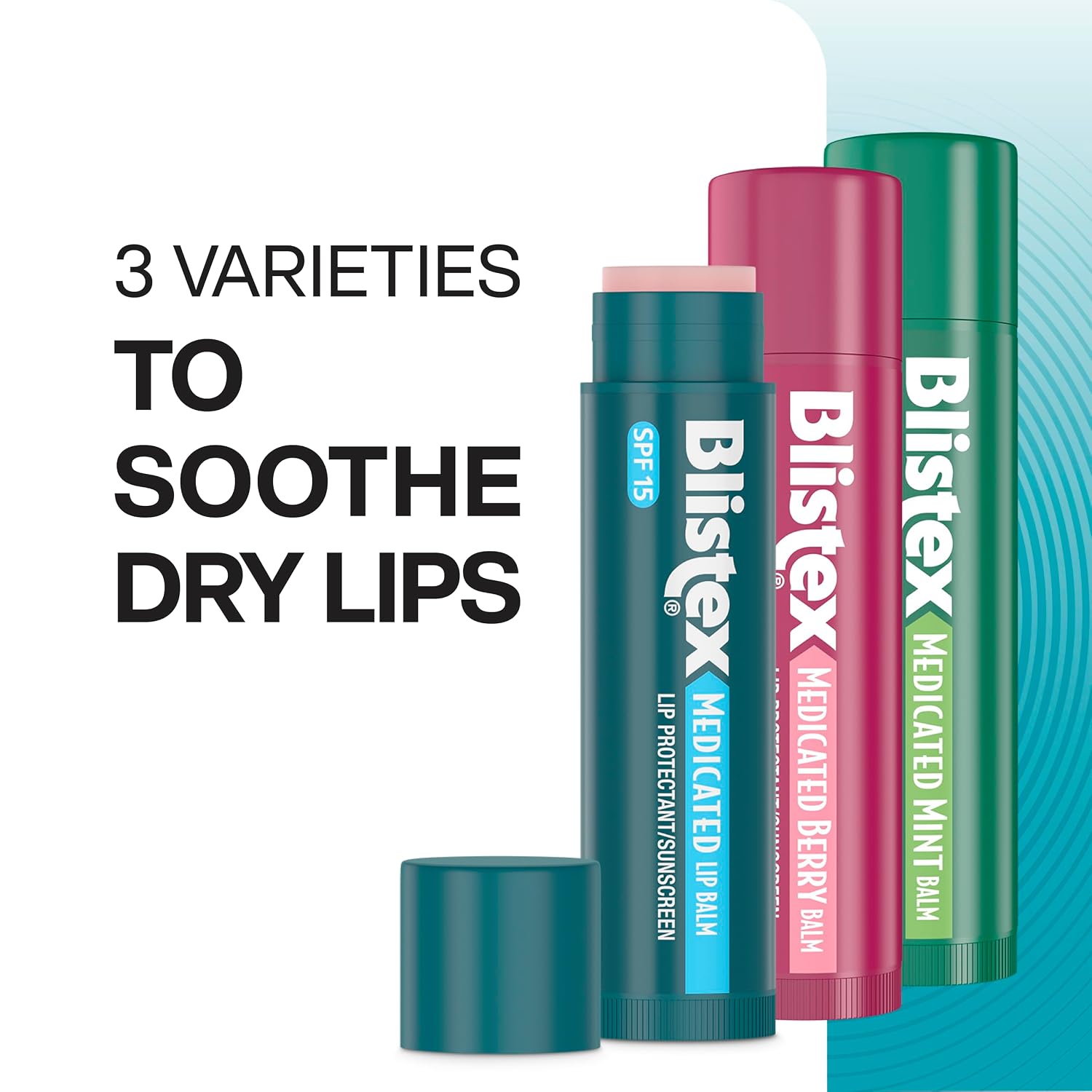 Blistex Medicated Lip Balm, 0.15 Oz Each, Classic, Mint And Berry Flavor, Soothes And Protects, Advanced Medicated Lip Care For Dry, Chapped Lips, Spf 15 Sun Protection, 3 Count, 1 Pack