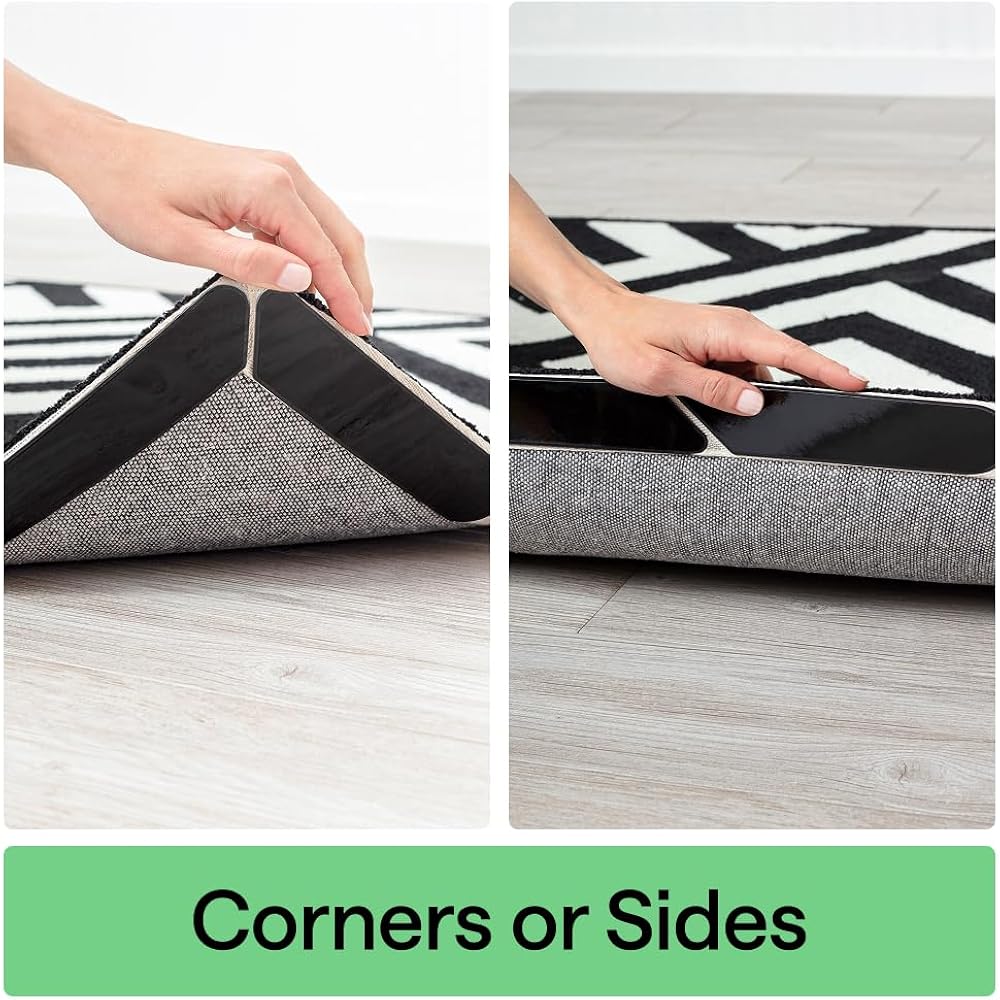 GORILLA GRIP® Rug Gripper Pads, Extra Long Reusable Double-Sided Adhesives Keep Area Rugs Corners Flat, Grips Hardwood, Tile and Laminate Floors, Renter Friendly, Holds Down Carpet in Place, 8 Pcs
