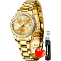 Olevs Womens Diamond Watches Automatic Mechanical Gold Luxury Dress Ladies Self Winding Original Stainless Steel Wrist Watch