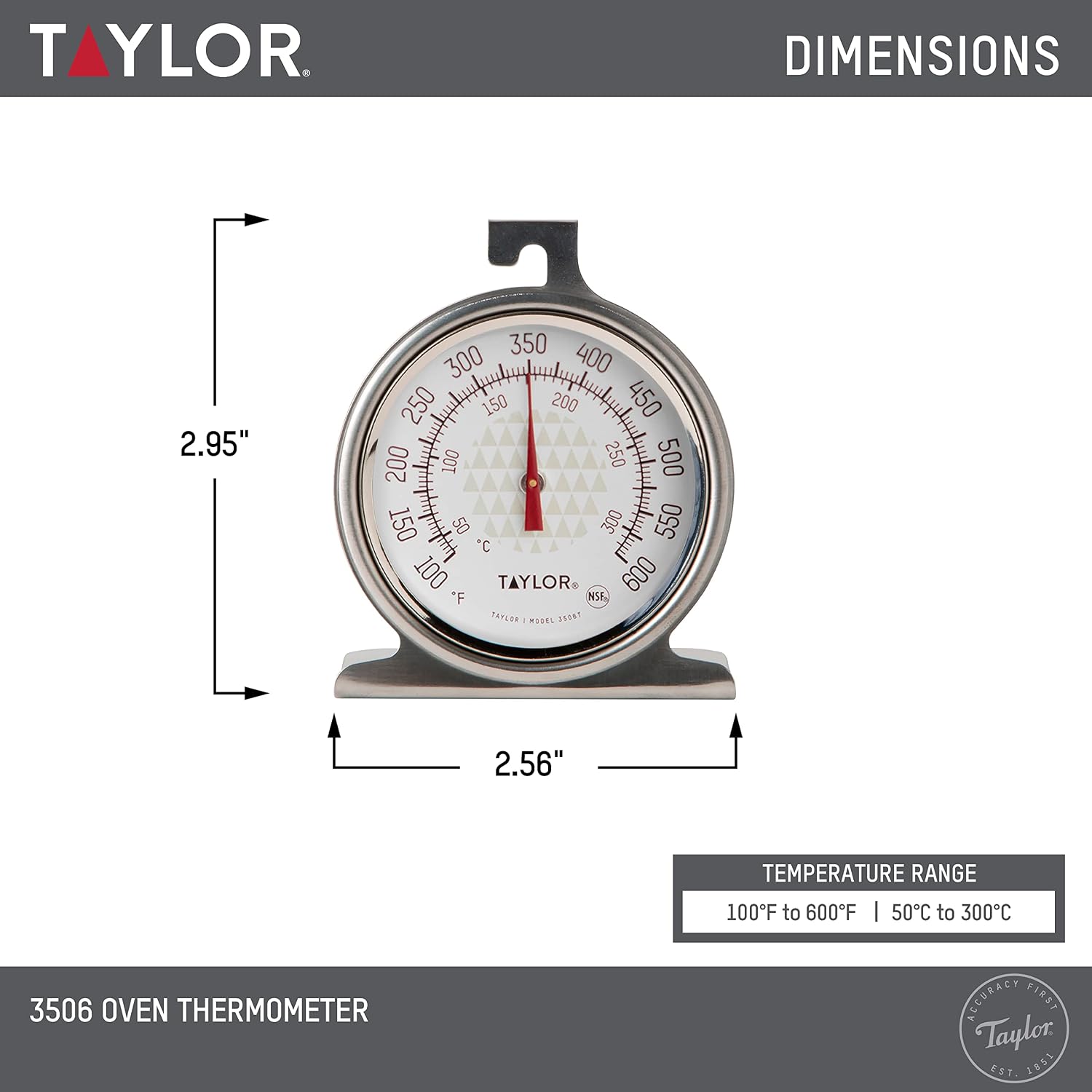 Taylor Large 2.5 Inch Dial Kitchen Cooking Oven Thermometer, Analog