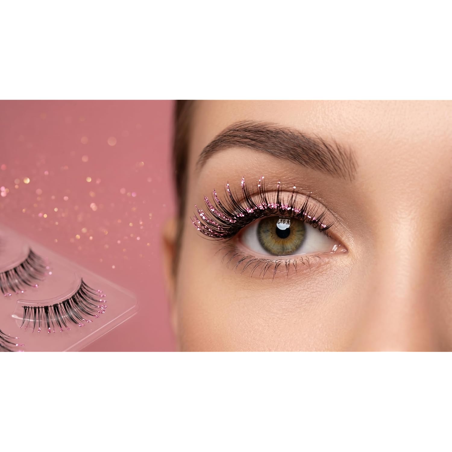 Glitter false eyelashes pink dense decorative shiny eyelash extensions colored faux mink eyelashes 5 pairs for makeup party makeup glitter colored eyelashes for stage makeup party wedding