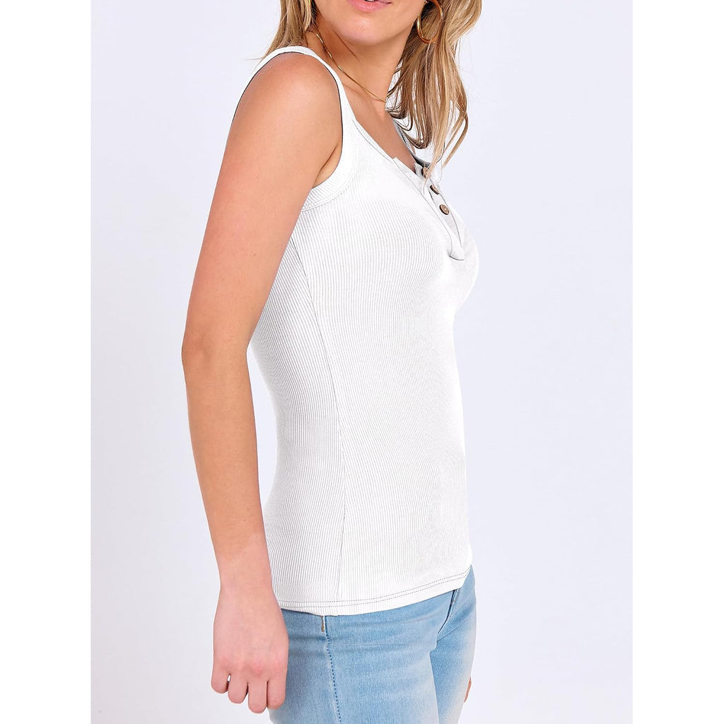 ANRABESS Tank Tops for Women Summer Basic Ribbed Henley Slim Fitted Sleeveless Cami Shirts Button Up Workout Casual Outfits