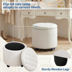 Upholstered Button Tufted Round Ottoman, Pu Storage Ottoman Round, Removable Lid Convenient Footstools, Classic Ottoman With Storage For Nursery Room, Ivorywhite