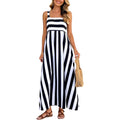 Huaqiao Womens Summer Striped Maxi Dress Sleeveless Square Neck Spaghetti Strap Flowy Beach Boho Vacation Sundress