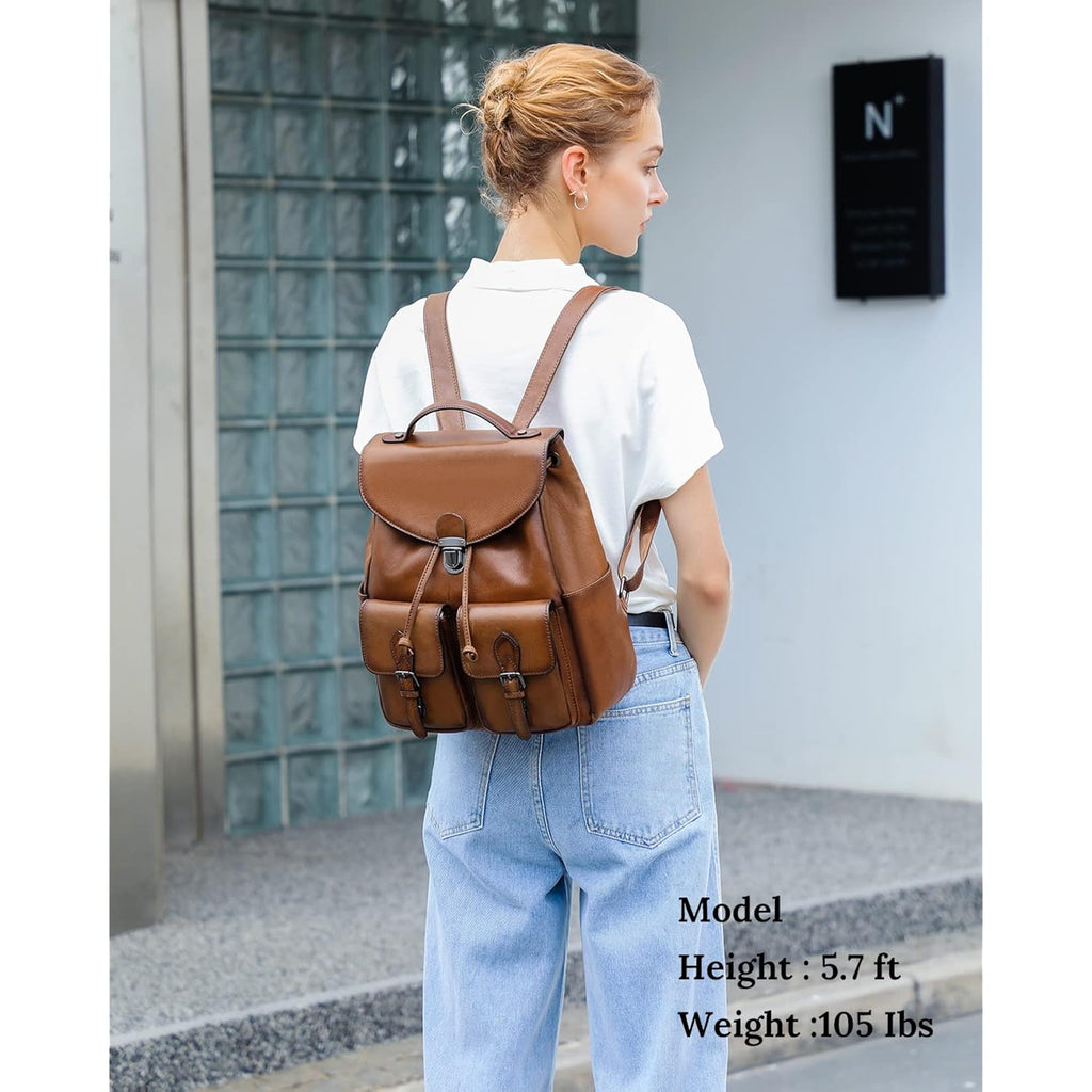 Women Vintage Genuine Leather Backpack Purse Fashion Rucksack Practical And Stylish Retro Daypack Bag (Brown)