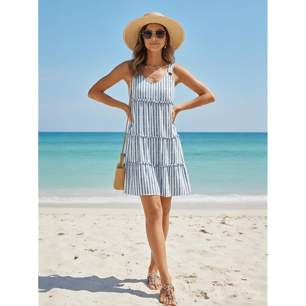 Etcyy Sundresses For Women 2026 Vacation Swimsuit Cover Ups Boho Floral Beach Dress T-Shirts Tank Dresses