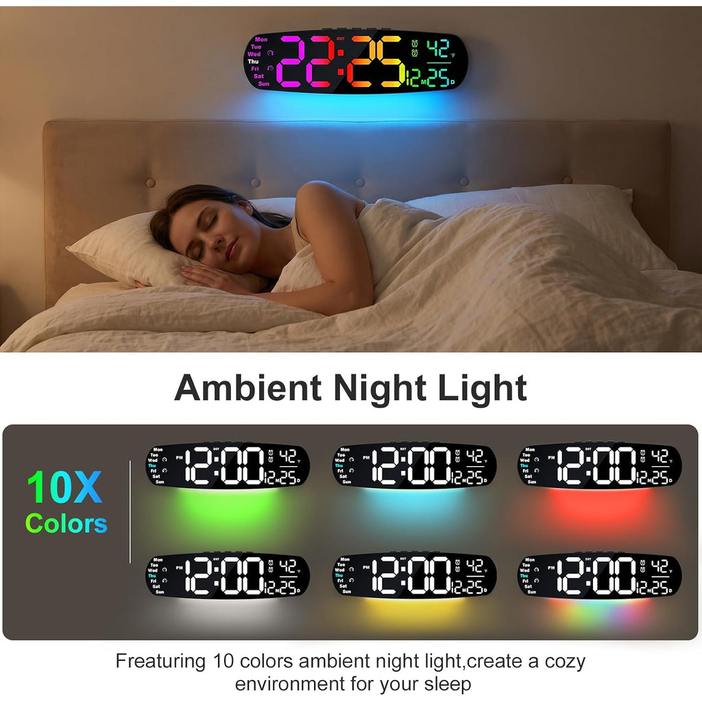 Large Digital Wall Clock,14.4 Inch Large Display Digital Clock With Auto Dimming, Temperature And Date, Remote Control, Night Light,Dst, Alarm For Classroom/Gym/Bedroom