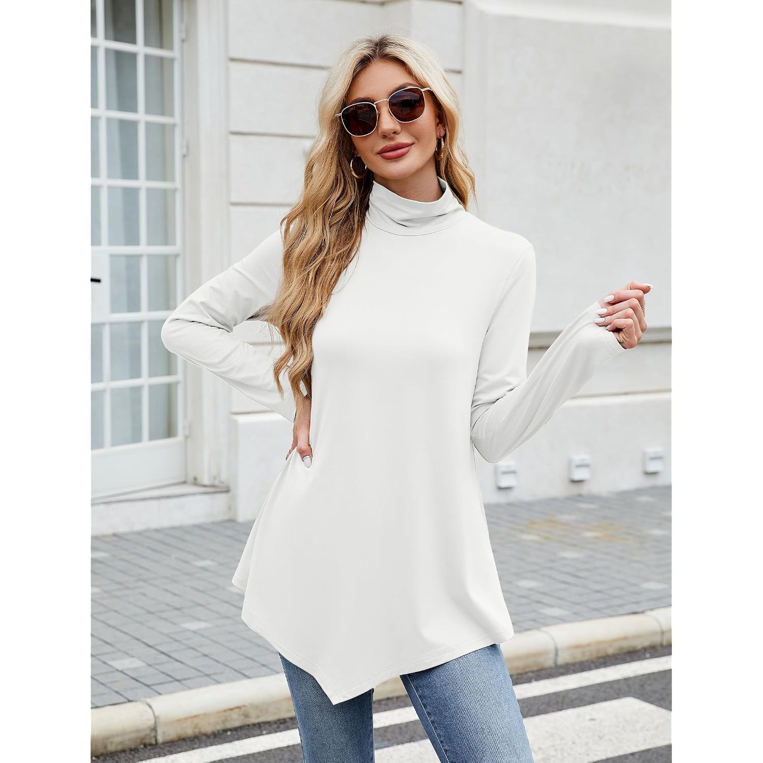 Justfashionnow Turtle Neck Shirts For Women Long Sleeve Tunic Tops To Wear With Leggings Dressy Casual Fall Clothes 2026
