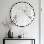 Oruii Round Mirror, Black Round Mirror 24 inch, Circle Wall Mirrors Metal Frame, Black Circular Mirrors for Bathroom, Wall, Living Room, Entryway, Hallway, Vanity, Rustic
