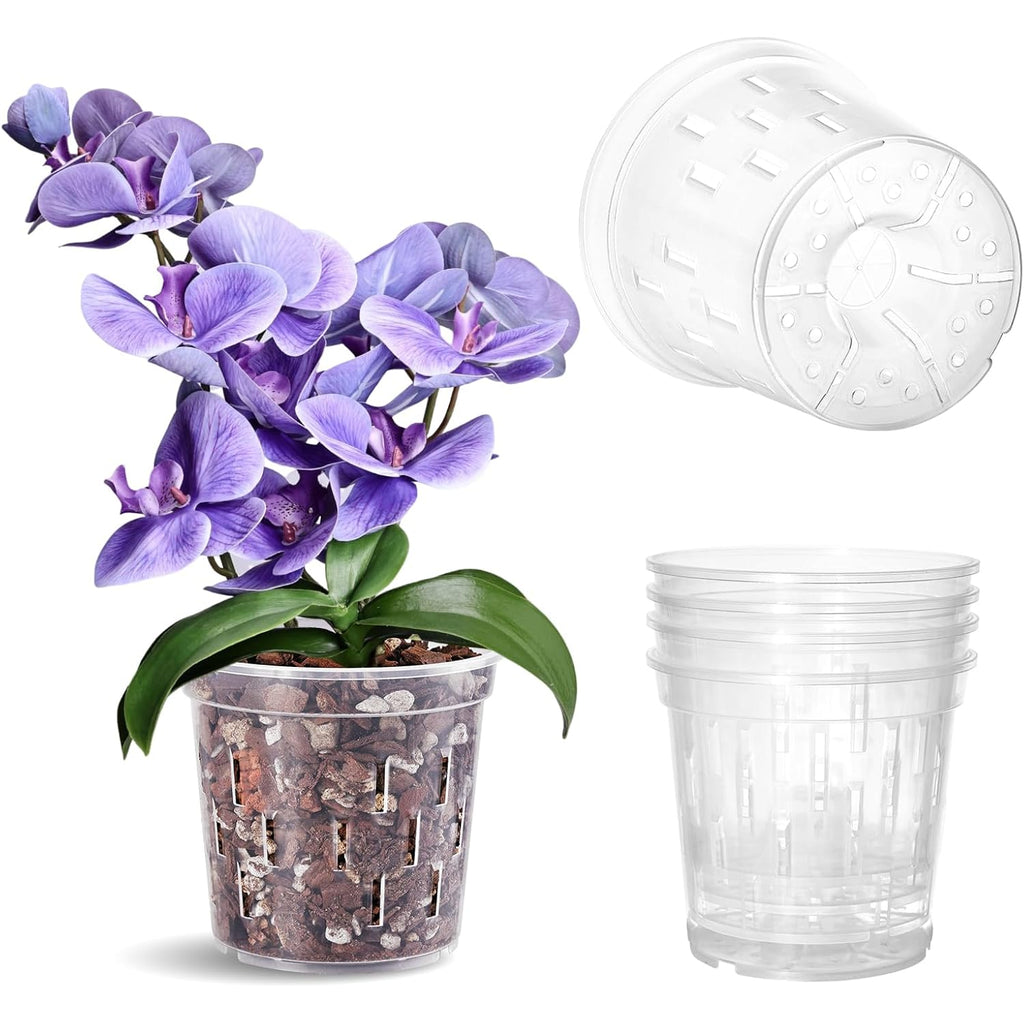 Truedays Orchid Pot – 4 Pack 5 Inch Clear Orchid Pots With Drainage Holes For Repotting – Ideal For Healthy Root Growth – Sturdy Plastic Plant Pot For Indoor & Outdoor Plants
