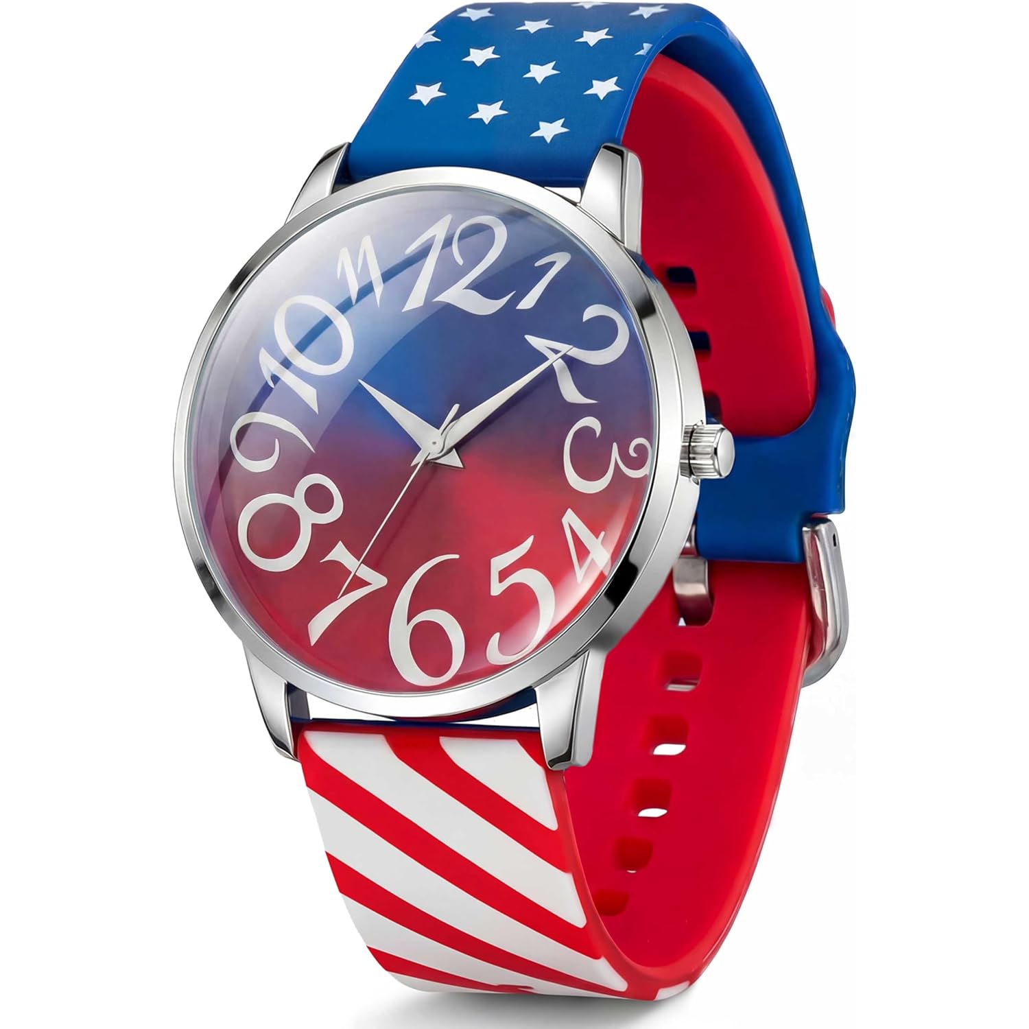 Watches For Women Men, Red Blue Silicone Strap, Large Face Big Number | Easy To Read, Fashion Quartz Analog, 30M Water Resistant