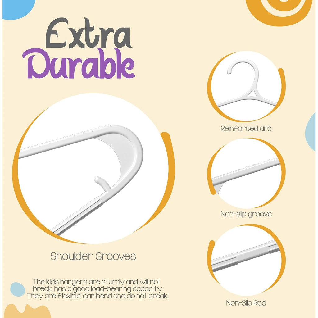 Utopia Home Kids Hangers 60 Pack - 11 Inch Plastic Baby Hangers For Closet - Childrens Hanger For Clothes & Infant Hanger For Closet - Non-Slip Shoulder Grooves, Strap Hooks & Pants Bar (White)