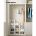 Songmics Shoe Boxes, Pack Of 12 Shoe Storage Organizers, Stackable Clear Plastic Boxes For Closet, Sneakers, 13.1 X 9.1 X 5.6 Inches, Transparent And White Ulsp12Swt