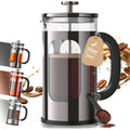 Veken French Press Coffee Maker 34Oz, No Plastic Touching Cafe,Thickened Glass Stainless Steel Brewer, Cold Brew Cafetera Tea Pot For Kitchen Travel Camping, Gifts, Decor, Bar Accessories, Dark Pewter