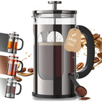 Veken French Press Coffee Maker 34Oz, No Plastic Touching Cafe,Thickened Glass Stainless Steel Brewer, Cold Brew Cafetera Tea Pot For Kitchen Travel Camping, Gifts, Decor, Bar Accessories, Dark Pewter