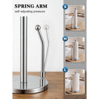 Smartake Paper Towel Holder, Paper Towel Dispenser Standing Weighted Base Non Slip, Spring Arm For Easy Tear, Stainless Steel Paper Towel Holder For Home Kitchen Countertop Tabletop, Silver