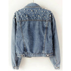 Women'S Embroidered Pearl Denim Jean Jacket Coat