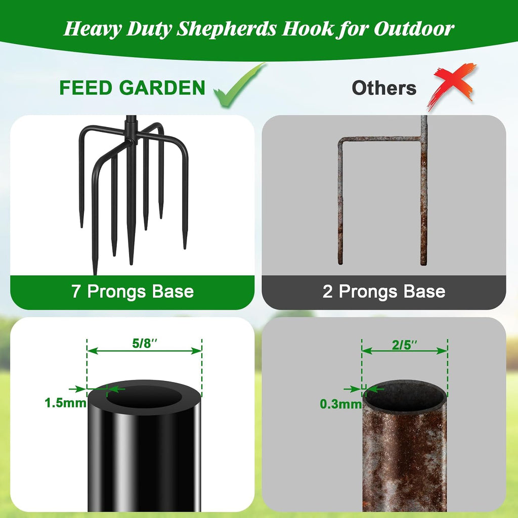 76'' Bird Feeder Pole, Heavy Duty Shepherds Hooks For Outdoor With 7-Prong Base, Adjustable Shepherds Hook For Hummingbird Feeder, Lanterns, Plants, Wedding Decor (1 Pack)