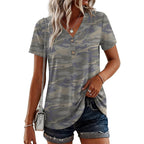 BISHUIGE Womens Henley Tunic Tops Button Up Tshirts Short Sleeve Vneck Casual Blouses