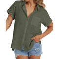 Keriffe Short Sleeve Button Down Cotton Gauze Casual Shirts For Women | Summer Linen Tops ,Loose Fit Shirts,Pockets