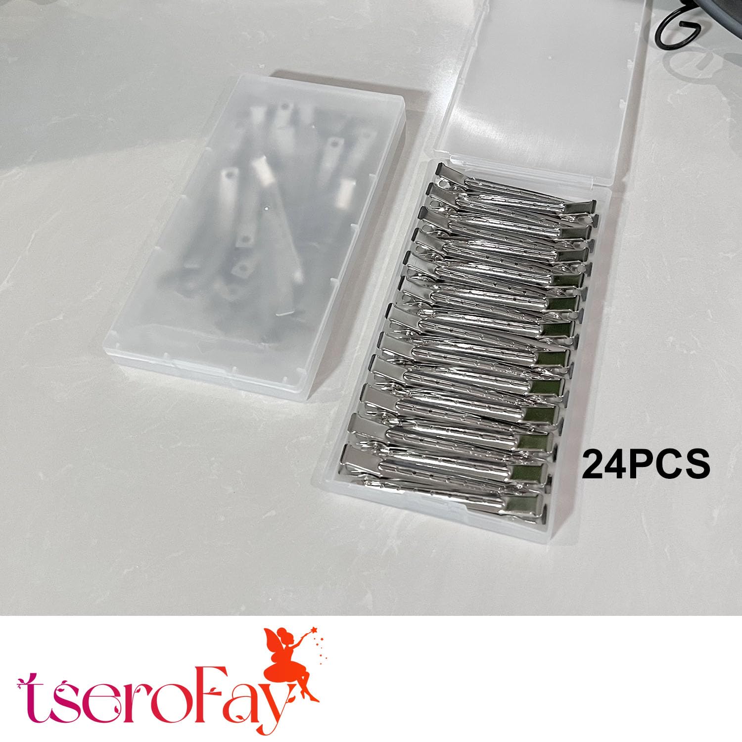 RENEWED Metal Silver Duck Billed Clips: 24Pcs Long Hair Sectioning and Curl Clips for Women with Case