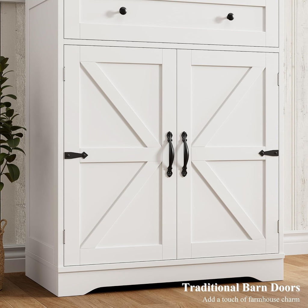 Hostack 71" Kitchen Pantry Storage Cabinet, Farmhouse Pantry Cabinet, White | Tall Kitchen Storage Cabinet With Wide Drawer, Freestanding Food Pantry With Doors & Shelves For Dining Room, Living Room