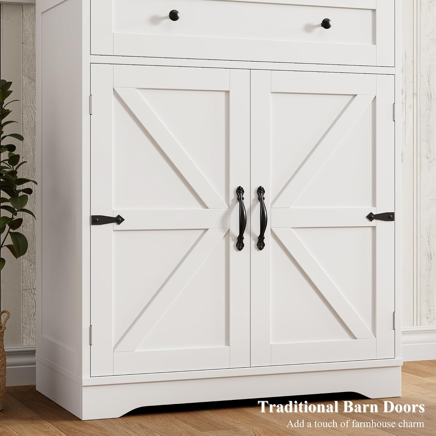 Hostack 71" Kitchen Pantry Storage Cabinet, Farmhouse Pantry Cabinet, White | Tall Kitchen Storage Cabinet With Wide Drawer, Freestanding Food Pantry With Doors & Shelves For Dining Room, Living Room