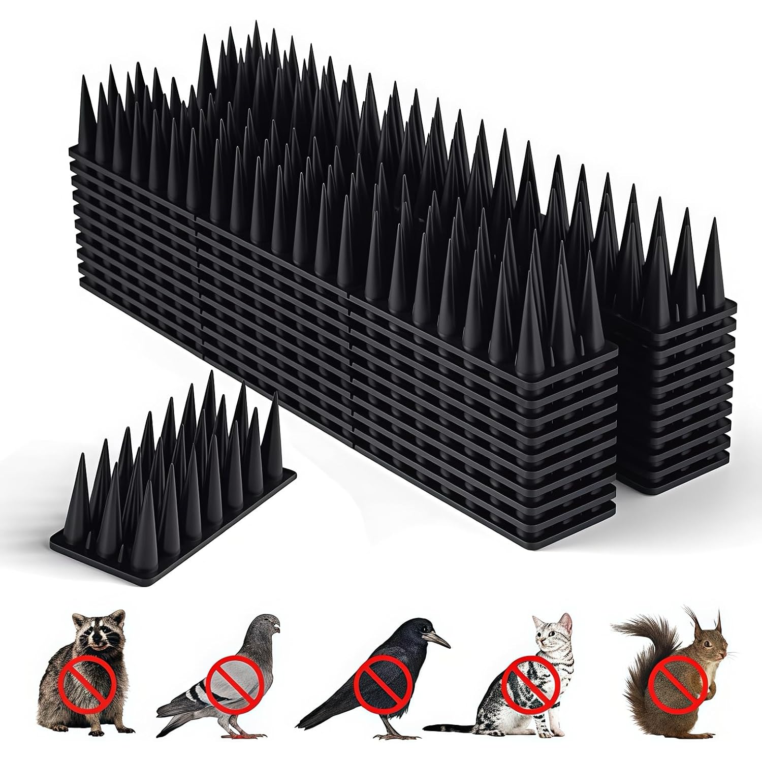 Bird Spikes, 20 Pack Pigeon Deterrent For Small Birds Raccoon Cats Defender For Outside To Keep Squirrel Away, Plastic Fence Spike For Railing And Roof-Black